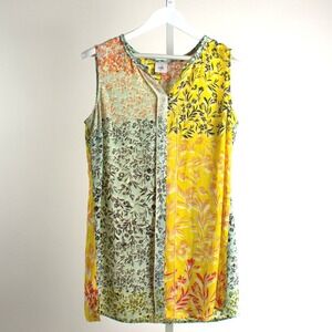 Cabi Floral Print Sleeveless Tunic Top Golden Glow Patchwork Medium M‎